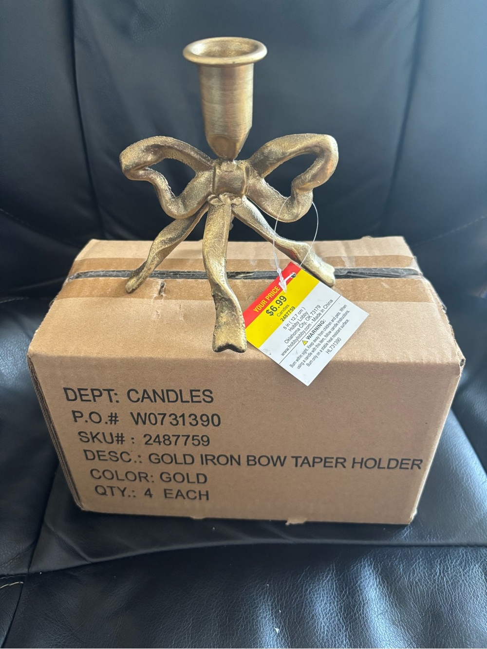 Gold Bow Taper Candle Holder
